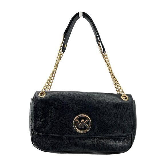 Michael Kors purse black leather gold chain shoulder flap fulton small bag - Picture 3 of 16
